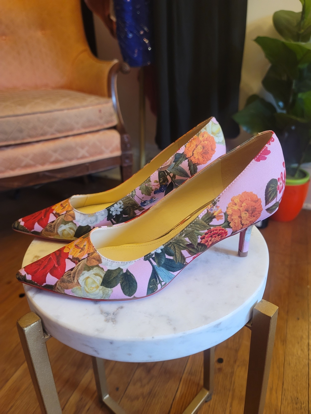 Nine West Floral Pointed-Toe Kitten Heel Pumps
